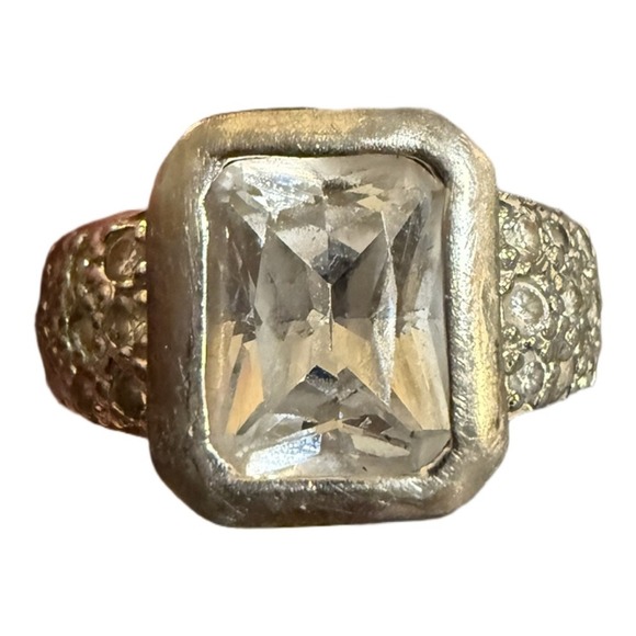 Sterling Silver 925 Cushion-Cut Clear Stone Ring Size 8 Elegant Cocktail - Picture 4 of 5